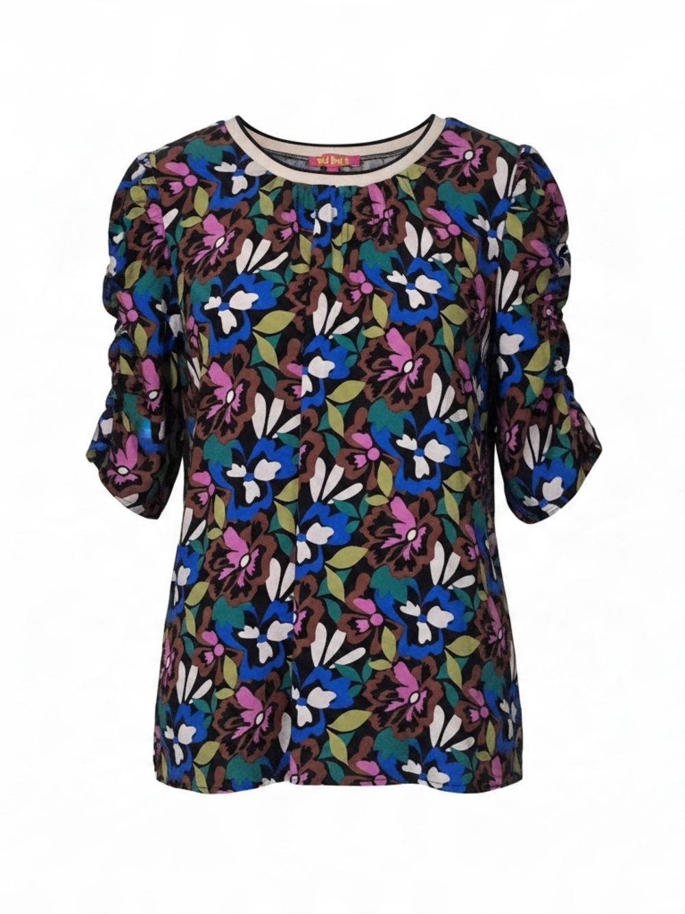 THML Multicolor Floral Ruched-Sleeve Blouse